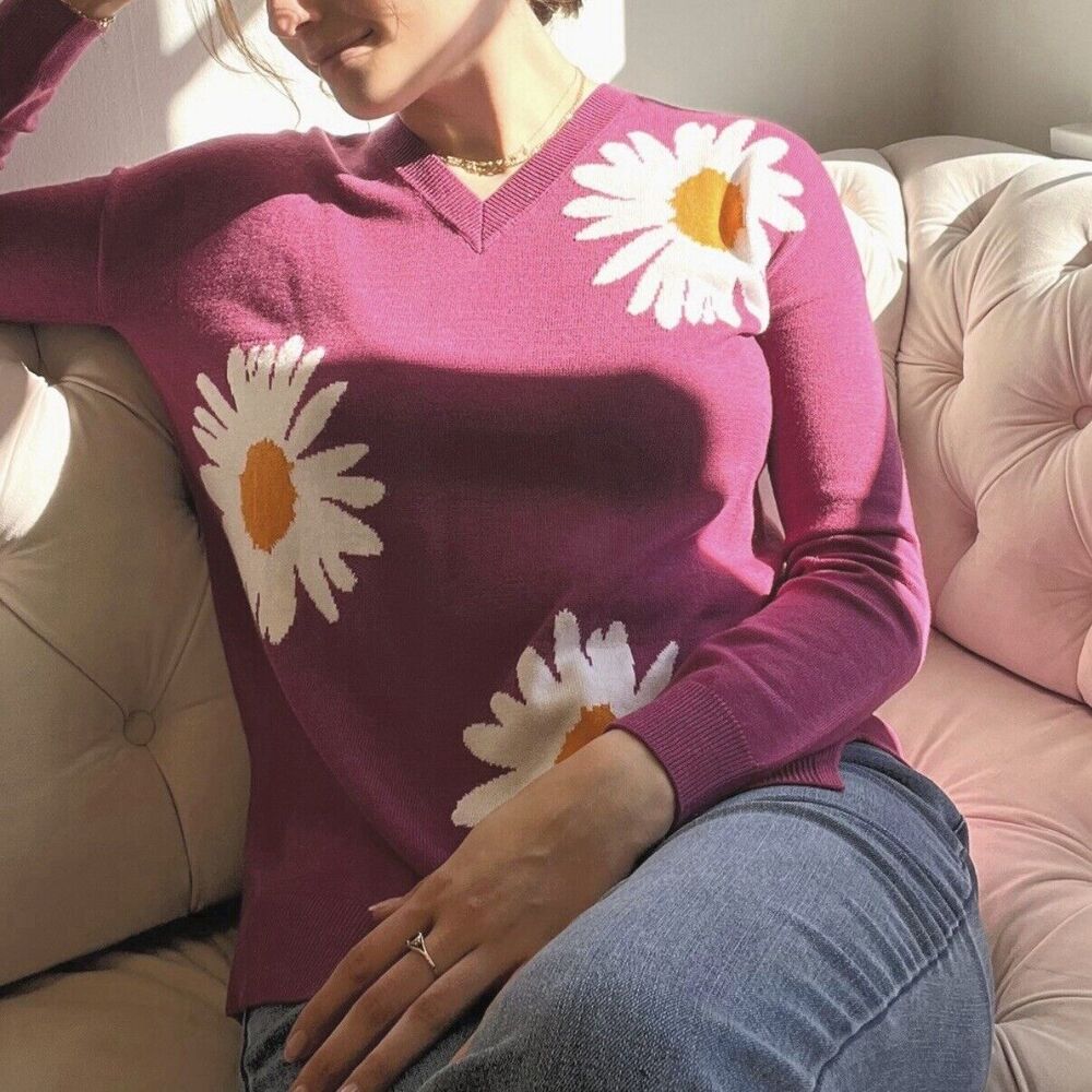 NWT Laurie Felt LA Cashmere Blend Daisy Sweater In Purple Plus Size 3X